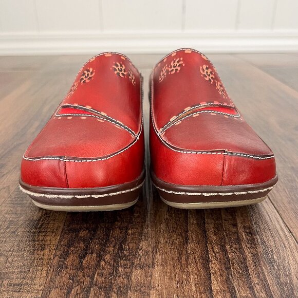 L'Artiste Spring Step Chino Clog Mule Hand Painted Leather Shoe Boho Size 38 Red - Picture 4 of 12
